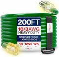 200ft Outdoor/Indoor Extension Cord 10/3 Gauge Ultra Heavy Duty 3 Prong SJTW, Waterproof, Flexible Cold-Resistant Long Power Cord,10A 125V 1250W, Green by LifeSupplyUSA