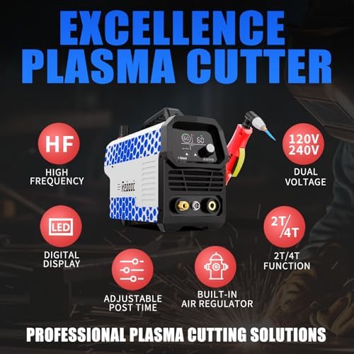 Reboot 60A Plasma Cutter, Large LED Display, 120/240V Synergic IGBT Inverter Cutting Machine, 1/2 Inch Clean Cut, 5/8 Inch Max Cut, Post Flow and 2T/4T, Built-in Air Regulator, for Beginners DIY Use