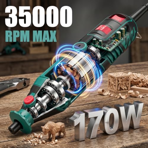 HYCHIKA 6 Variable Speed 8000-35000RPM Rotary Tool Kit 4 Attachment and 169 PCS Accessories, Ideal for a Variety of Crafting and DIY Projects Cutting, Sanding, Grinding, Polishing, Drilling, Engraving