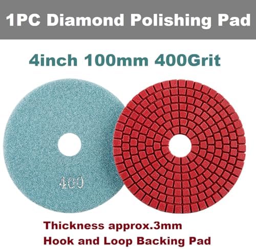 Diamond Polishing Pad, 4 inch 100 mm 400 Grit Sanding Discs for Grinder & Polisher, Hook and Loop Backing Pad for Grinding Buffing Granite Marble Concrete Stone (1 Piece)