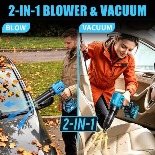 Cordless Leaf Blower, 2-in-1 Handheld Leaf Blower & Vacuum, Lightweight Brushless Blower with 6.0Ah Battery & Charger, 3-Speed for Lawn Care, Patio, Yard, Leaves, Dust, Snow