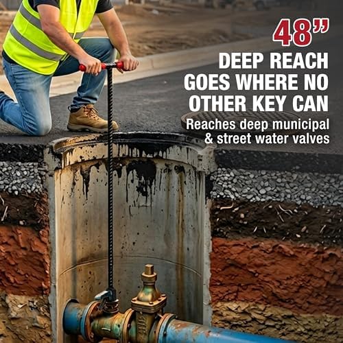 HOMESTEAD 48-Inch Water Meter Key with wide T handle, Comfortable Grip and U-shaped Head