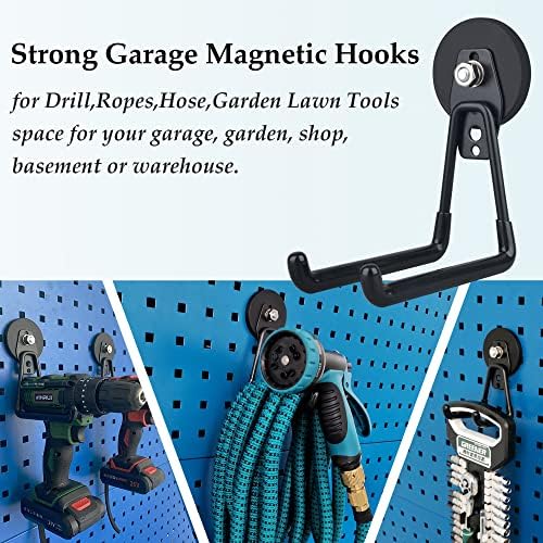 ULIBERMAGNET Magnetic Hooks,Heavy Duty Extra Large Hooks,Power Tool Organizer for Workshop Organization, 2 Pack Tool Hooks for Cordless Drill,Garden Tool,Metal Cabinet,Steel Pegboard(Black)