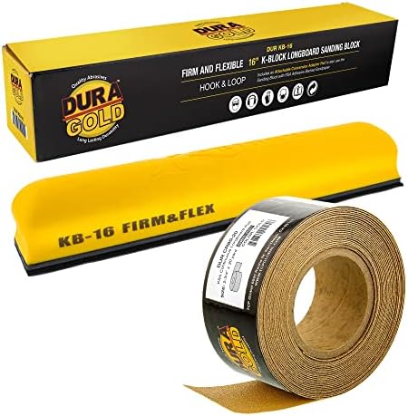 Dura-Gold Pro Series 16" K-Block Sander Firm & Flex Longboard Hand Sanding Block Pad with Hook & Loop Backing and PSA Sandpaper Conversion Adapter Pad & 80 Grit PSA Longboard Sandpaper 20 Yard Roll