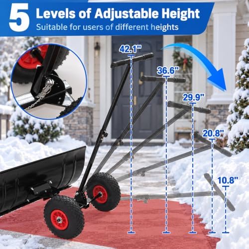 Snow Shovel with Wheels, 29.1" Wide Blade (Single Rod)