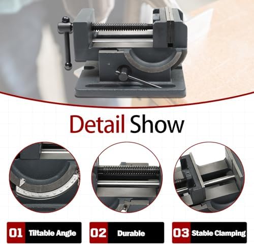 findmall 4 Inch Angle Drill Press Vise 0-90 Degree Tilting Angle Vise Iron Cradle Style Angle Vise Fit for Drilling Machine