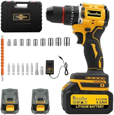 Cordless Drill Set, Power Drill Tool Set 20V, 40 NM.Max Torque, 3/8-Inch Keyless Chuck Drill Gun,Variable Speed (Equipped with 2x 4.0Ah Batteries)