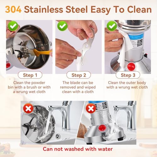 Grain Mill, 2000W High-Speed 750g 304 Stainless Steel grain mill for flour & Professional Spice Grinder for Kitchen Coffee Shop - Grinds Grains, Coffee, Dry Spices, Easy Operation