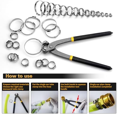 ASKWAY Single Ear Hose Clamp 6-36Mm 180 Pcs 11 Sizes, 304 Stainless Steel Stepless Hose Clamp, Suitable For Pex Pipe Connection, Automotive, Pipeline, Garden And Industrial Use
