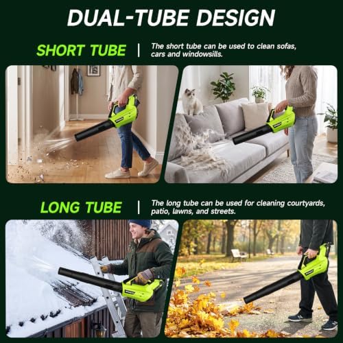 Leaf Blower Cordless, Leaf Blower with Battery and Charger - 2 Speed Modes, 2 Batteries, 20V Powerful Lightweight Electric Blowers for Blowing Leaves, Dust, Lawn Care, Patio Cleaning, Green