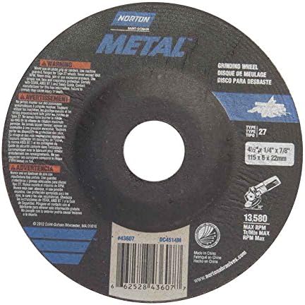 Norton Metal Depressed Center Abrasive Wheel, Type 27, Aluminum Oxide, 7/8" Arbor, 4-1/2" Diameter x 1/4" Thickness (Pack of 25)