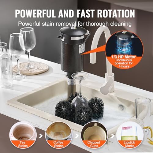 VEVOR Electric Commercial Glass Washer, 5-Brush Bar Glass Cleaner, 1200 Cups/Hour Wine Glass Cleaning Machine, Bar Glass Washer for Champagne Glasses, Beer Cups, Mugs, Perfect for Bars and Cafes