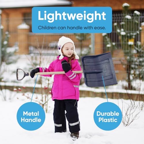 Superio Kids Snow Shovel, 32-Inch Lightweight Trunk Shovel with 12” Poly Blade & D-Grip, Blue, 2 Pack