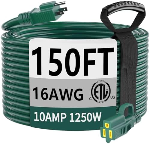 HUANCHAIN 16/3 Gauge Indoor Outdoor Green Extension Cord 150 ft Waterproof