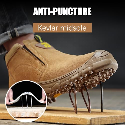 GLANOUDUN Steel Toe Shoes for Men Welding Work - Slip-On, Mid-Top Coverage