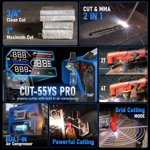 ANDELI Non-HF Plasma Cutter with Built-In Air Compressor 55A，1" Max Cut