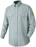 FR Shirts for Men 7oz Fire Resistant Shirts CAT2 Welding Shirt 100% Cotton Flame Resistant Shirt Greens/Plaid(Large)