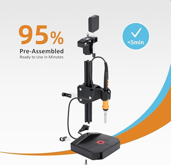 Vertical Heat Set Insert Press Tool with 90W Soldering Iron | 95% Pre Assemble | Complete Kit with M2-M8 Tips & 30PCS Brass Threaded Inserts | Professional 3D Printing Tool for Plastic Parts Assembly
