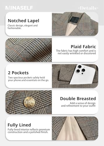 Mina Self 2026 Women's Fall Tweed Blazer Plaid Jacket Business Casual Coat