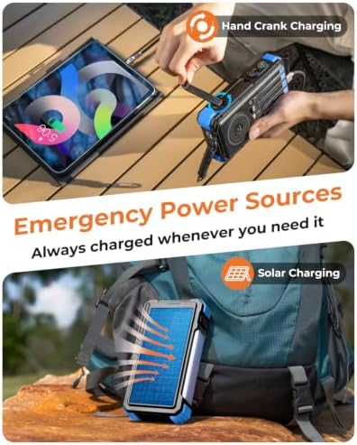 BLAVOR Solar Power Bank with Hand Crank and Built-in 4 Cables 20000mAh