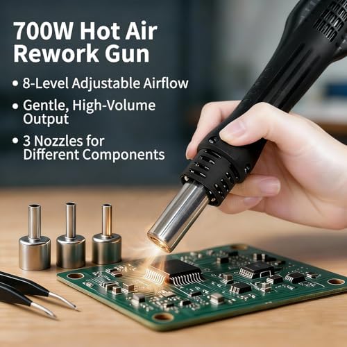 Beginner-Friendly Hot Air Rework Station with LED Display, Digital Heat Gun Kit for Heat Shrink Tubing, Small Electronics Repair, Component Removal, DIY Projects and Home Workbench Use