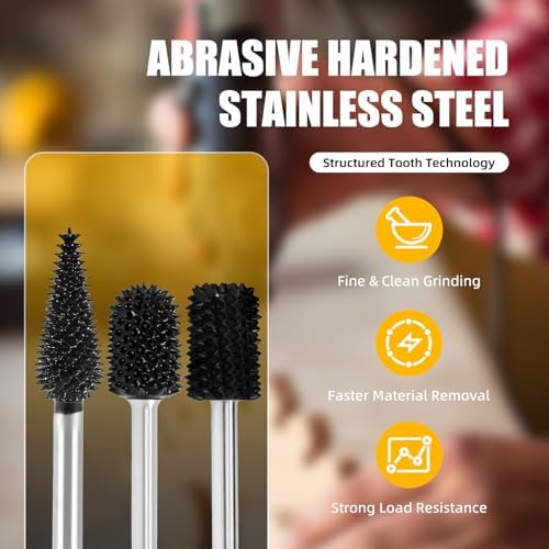 CAELUM Carbide Rotary Burr Set 3 Pcs, 1/8" Coarse, for Dremel Rotary Tools