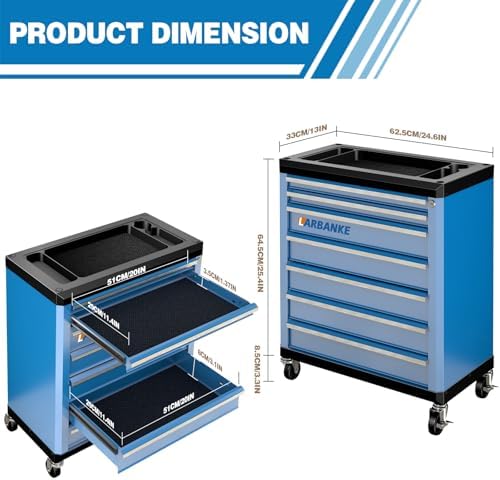LARBANKE 7-Drawer Rolling Tool Chest with Wheels,Locks,Blue Tool Cabinet