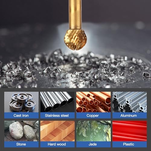 HUHAO Tungsten Carbide Rotary Burr Bit, Double Cut Carbide Burr 1/4" Shank Die Grinder Cutting Burrs Bit for Metal Working & Sturdy