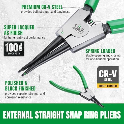 SK 7-Inch Snap Ring Pliers, External Circlip Pliers with Straight Jaw