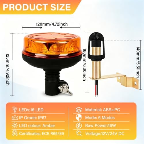 1Pcs Led Beacon Light Amber Strobe Lights with L Shape Metal Bracket