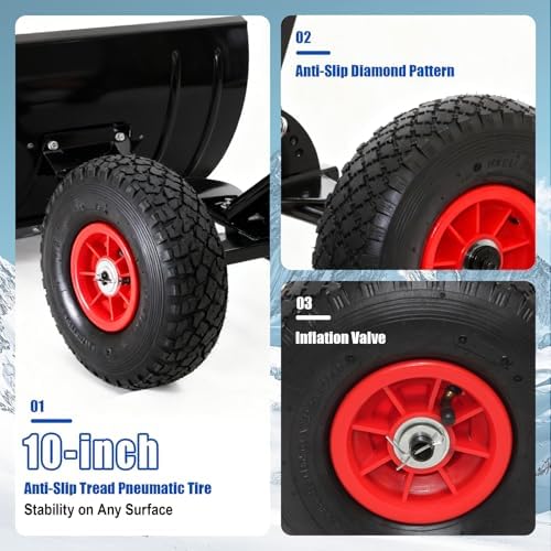 30” Snow Shovel with Wheels, Snow Pusher with Adjustable Angle & Height Handle, Snow Removal for Driveway Sidewalk, Ergonomic Double-Rod Design, Easy Assembly (Double Rod)