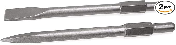XtremepowerUS 2-Pieces 1-1/8" Hex Point and Flat Concrete Chisels for Electric Demolition Jack Hammer Bit Point Chisel Demolition Concrete Breaker