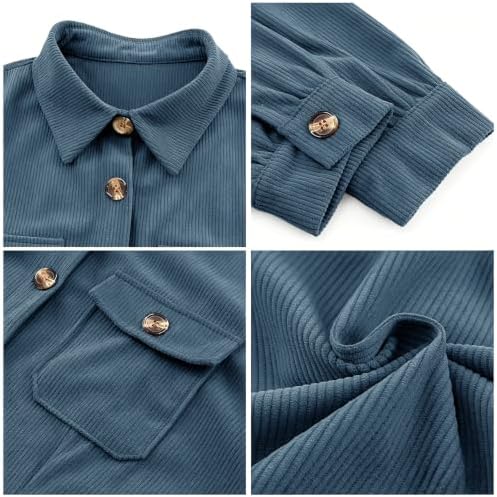 Alaster Queen Women's Corduroy Long Sleeve Button Work Tunic Short Dresses