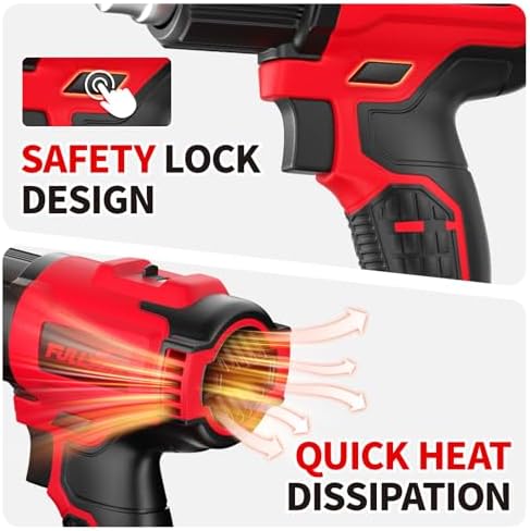 FULLYEA 21V Cordless Heat Gun, 572℉-1022°F, with 5 Nozzles & Portable Case