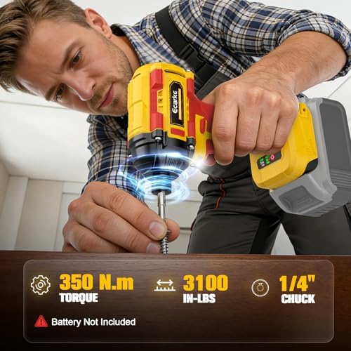 Ecarke Cordless Impact Driver and Drill Combo Kit Compatible with DeWalt 20V Battery, Up to 3100 In-lbs 1/4" Impact Driver and 440 In-lbs 3/8'' Power Drill with Bits, Brushless, LED Light(Tool Only)