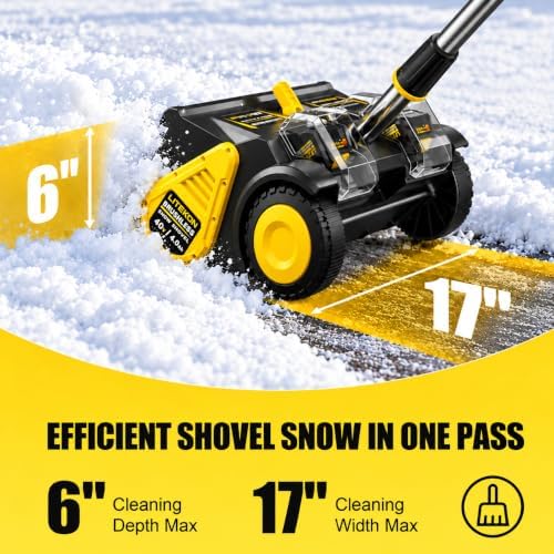 Litekon 40V Brushless Cordless Snow Shovel, 17-Inch Electric Snow Blower with 2X 4.0Ah Batteries Snow Removal with 30FT Throw Distance for Patio, Deck, Driveway,Yellow