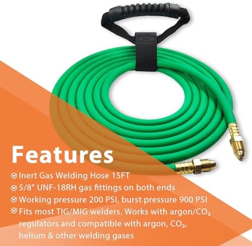 15FT Argon Hose, Inert Gas Welding Hose for MIG/TIG Regulators & Flowmeters