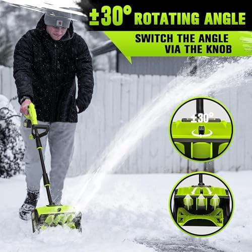 40V Cordless Snow Shovel, 13 Inch 2 * 4.0Ah Electric Snow Shovel with Directional Plate, Brushless Cordless Snow Blower for Pathway, Patio, Deck, Driveway, Green
