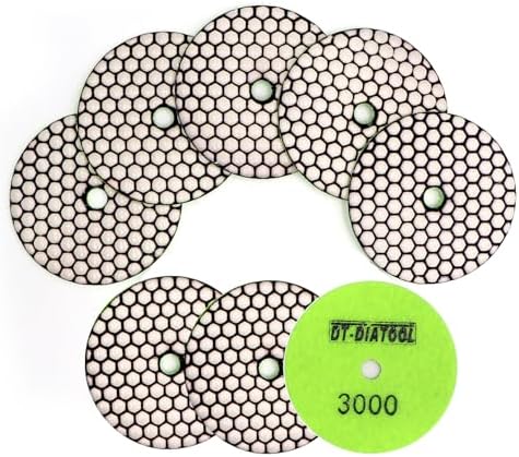 DT-DIATOOL Dry Diamond Polishing Pads 4 Inch for Granite Marble Quartz Stone Countertop Tiles 8 Pieces Grits 3000