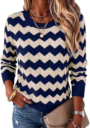 Womens Sweaters Crew Neck Long Sleeve Casual Fall Outfits Fashion Clothing