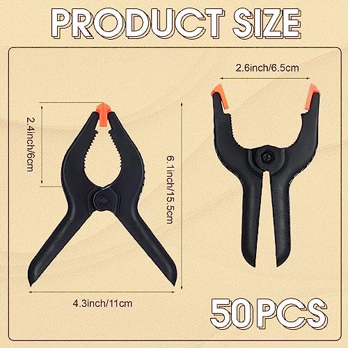 Tanlade 50 Pcs 6'' Spring Clamps Bulk Heavy Duty Spring Clips with Jaw Opening Backdrop Clips Clamps for Backdrop Stand Nylon Plastic Woodworking Clamps for Crafts Photography Art DIY