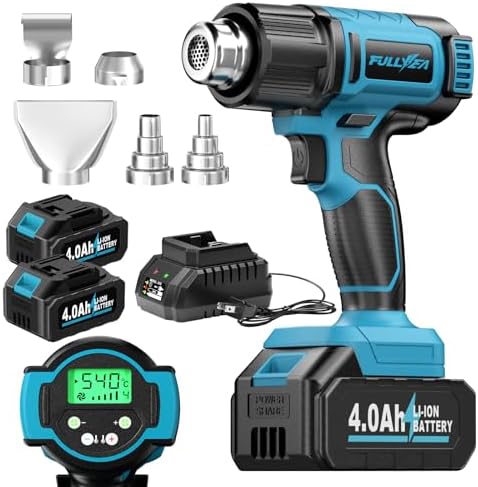 FULLYEA Cordless Heat Gun with Digital Display, 140℉-1004℉, with 5 Nozzles