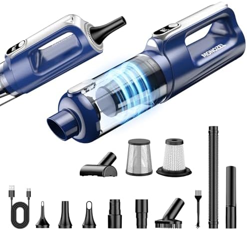MONOZEL Car Vacuum Cleaner High Power, 18000Pa 2 in 1 Vacuum Cleaner&Air Duster, 130W Brushless Motor Handheld Vacuum Cordless with 7800mAh Battery, LED Light, Multi-Nozzles for Car, Home, Office, Pet