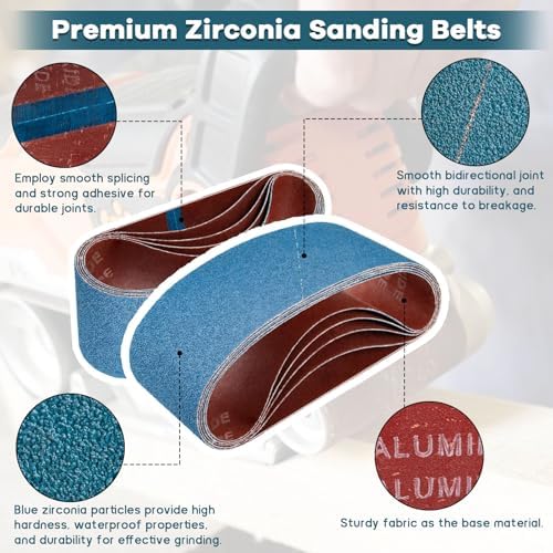 Tanzfrosch 3x18 Inch Belt Sander Sanding Belts Kit 20 Pcs (5 Each of 40/60/80/120 Grits), Zirconia Belt Sander Paper Sanding Belts for Wood, Metal, Cars, and Furniture, 20-Pack