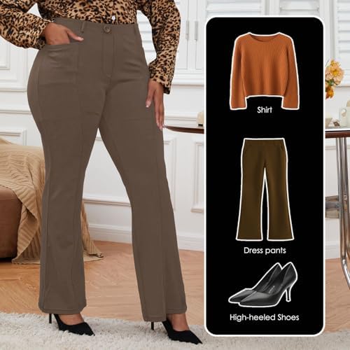 DGD Wrinkle-Free Stretch Dress Pants Plus Size for Women Pull-on Pant Ease into Comfort Office Pant