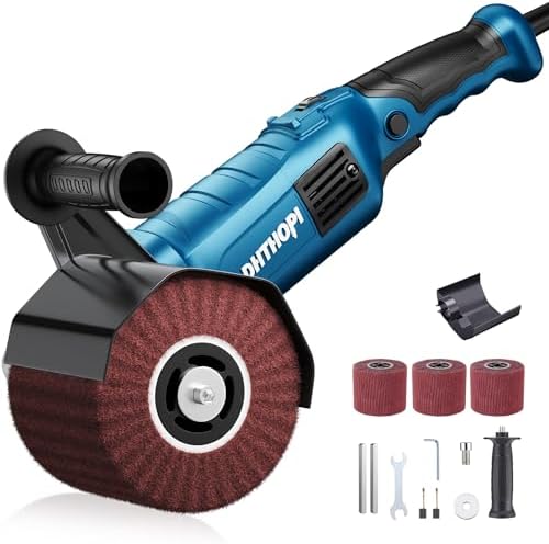 LDHTHOPI 1800W Burnishing Polishing Machine, 110V Handheld Electric Stainless Steel Polisher, 8 Variable Speed, 3100RPM for Metal with 3 Wheels, Stainless Steel, Wood