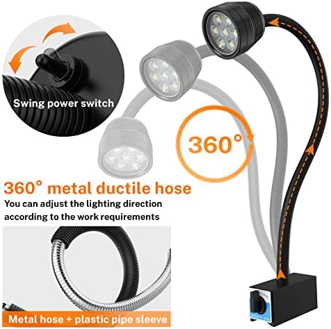 Magnetic Work Light, Led Magnetic Lamp, IP65 Water Proof Flexible Gooseneck Lamp 1400 Lumens for Lathe Milling, Drill Press, Industrial Lighting,with 12T Magnetic Base…