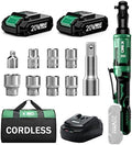 KIMO Extended Cordless Ratchet Wrench 1/2", 400RPM 40Ft-Lbs 4-Inch Long Neck Electric Ratchet Wrench Set w/Variable Speed, 7 Sockets & 1/4" Adapter, 12V Power Ratchet Wrenches with 2x2.0 Ah Batteries