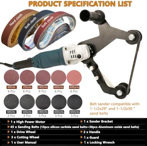 Pipe Belt Sander - 1280W Industrial Grade Pipe Tube Polishing Sanding with 6 Variable Speeds,Suitable for Polishing Various Circular Pipe Materials,Woodworking and Metal Rust Removal(45Pcs Belts).