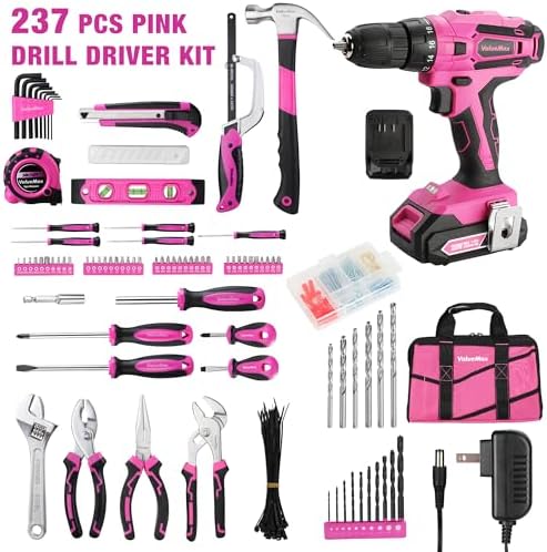ValueMax 237 PCS Pink Home Tool Kit with Cordless Lithium-ion Drill